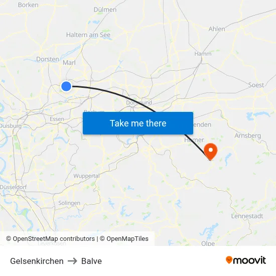 Gelsenkirchen to Balve map