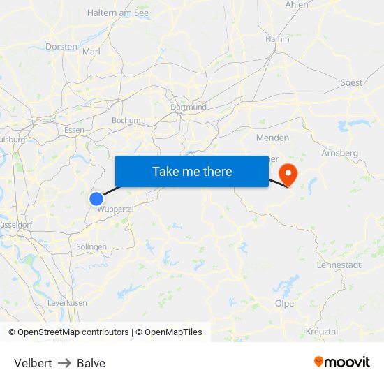 Velbert to Balve map