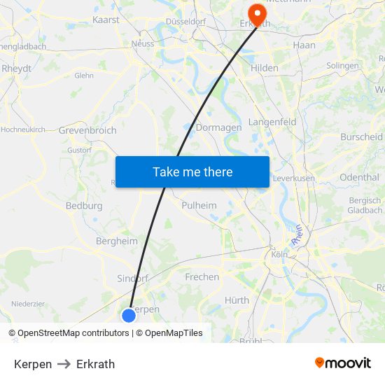 Kerpen to Erkrath map