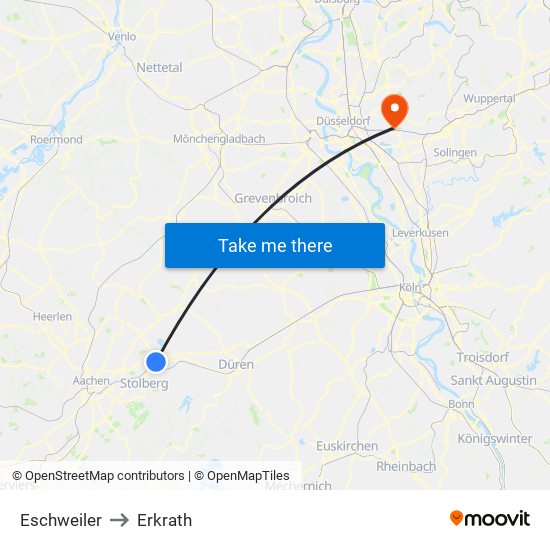 Eschweiler to Erkrath map