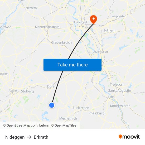 Nideggen to Erkrath map