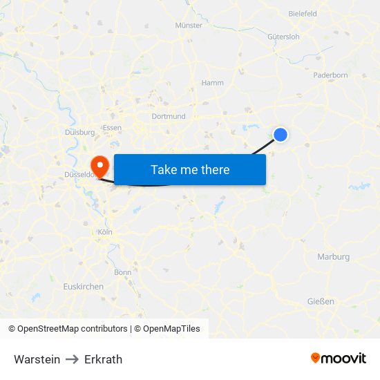 Warstein to Erkrath map