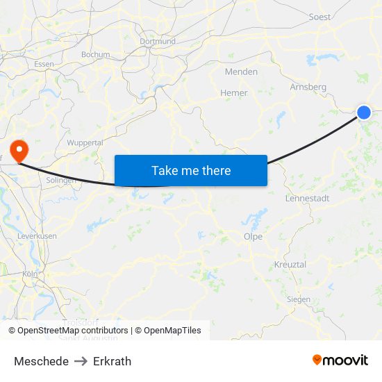 Meschede to Erkrath map