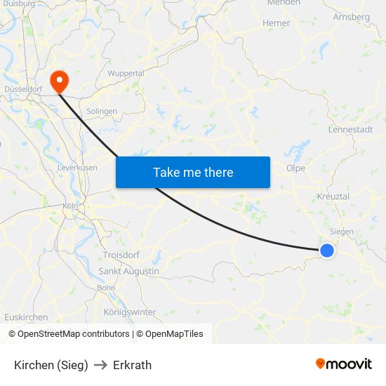 Kirchen (Sieg) to Erkrath map