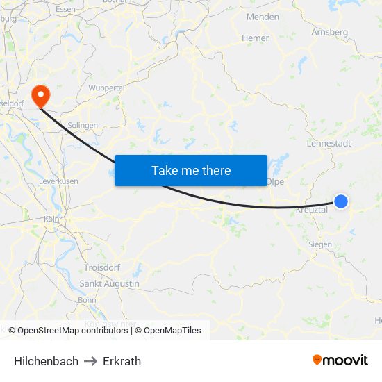 Hilchenbach to Erkrath map