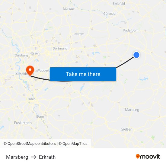 Marsberg to Erkrath map