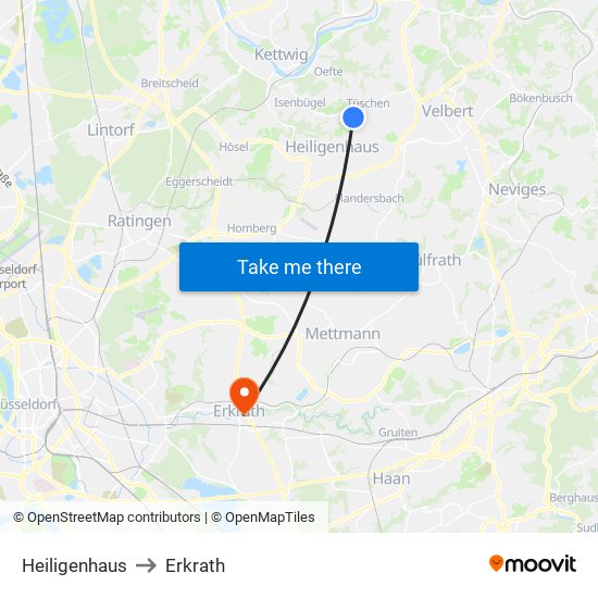 Heiligenhaus to Erkrath map