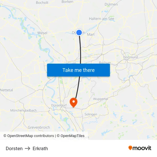 Dorsten to Erkrath map