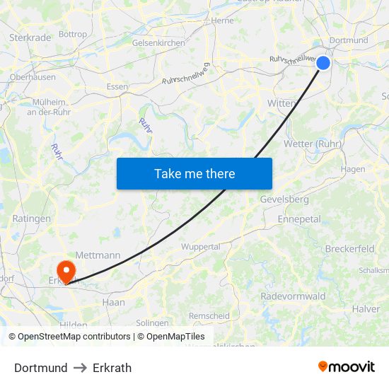 Dortmund to Erkrath map