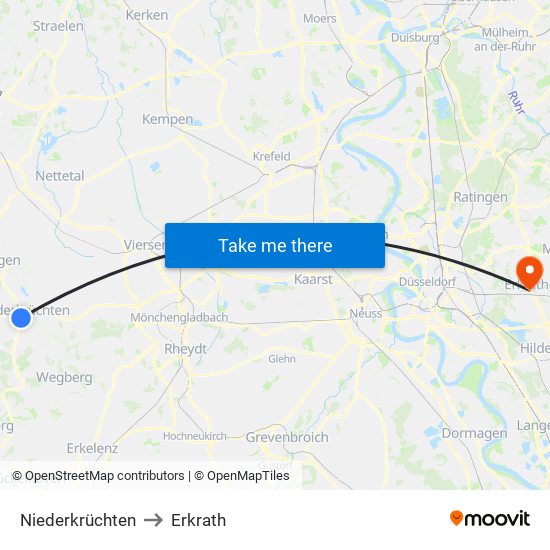 Niederkrüchten to Erkrath map