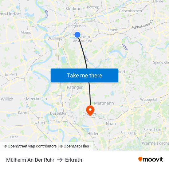 Mülheim An Der Ruhr to Erkrath map
