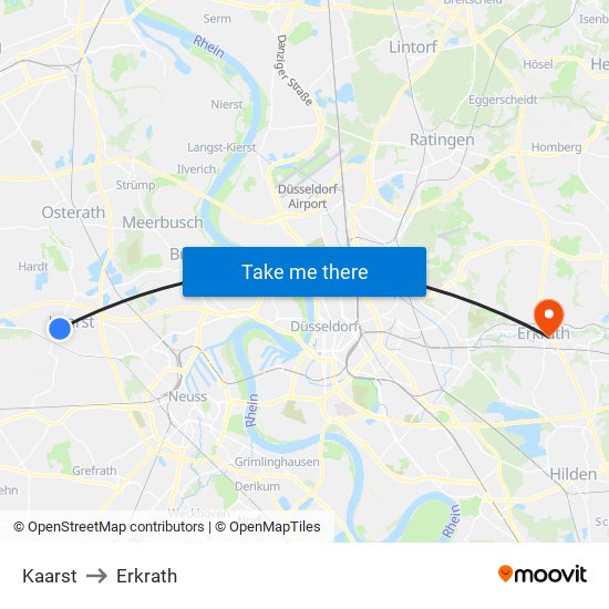 Kaarst to Erkrath map