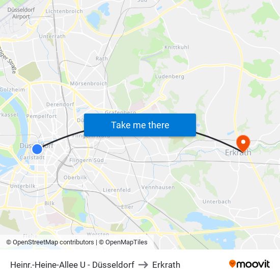 Heinr.-Heine-Allee U - Düsseldorf to Erkrath map