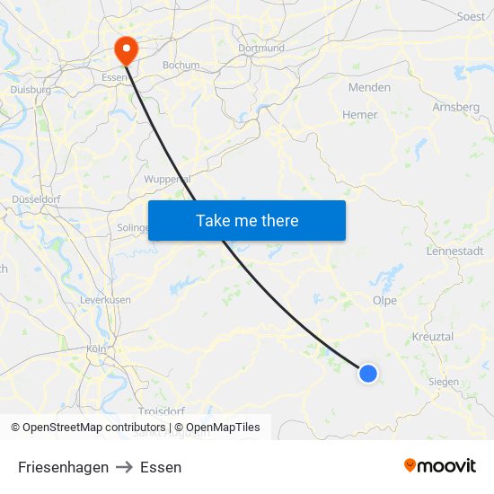 Friesenhagen to Essen map