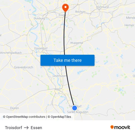 Troisdorf to Essen map