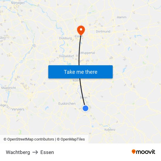 Wachtberg to Essen map