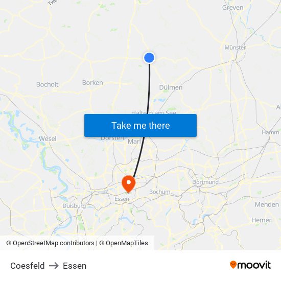 Coesfeld to Essen map