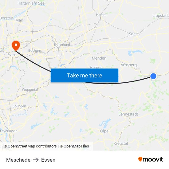 Meschede to Essen map