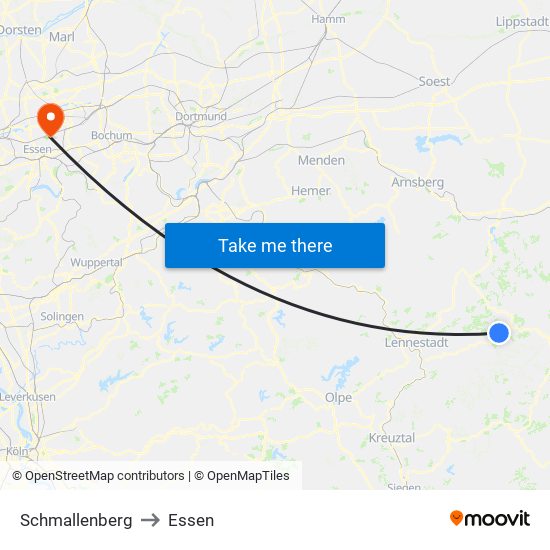 Schmallenberg to Essen map