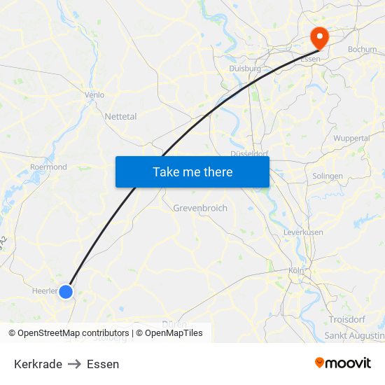 Kerkrade to Essen map