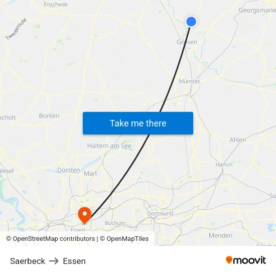 Saerbeck to Essen map