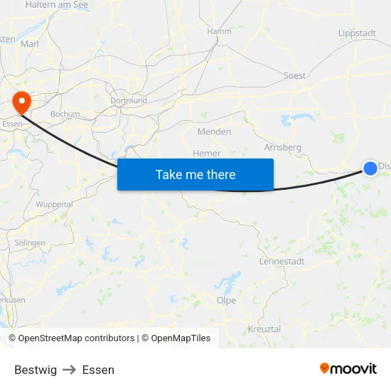 Bestwig to Essen map