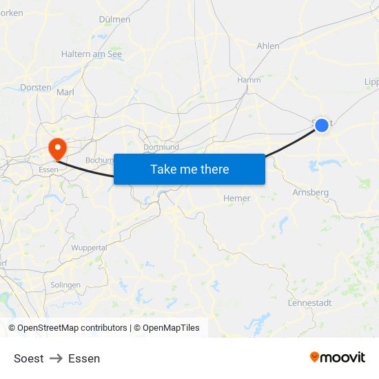 Soest to Essen map