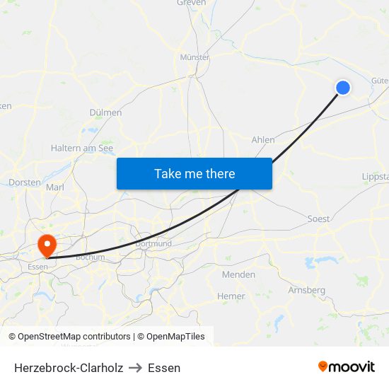 Herzebrock-Clarholz to Essen map