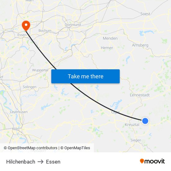 Hilchenbach to Essen map