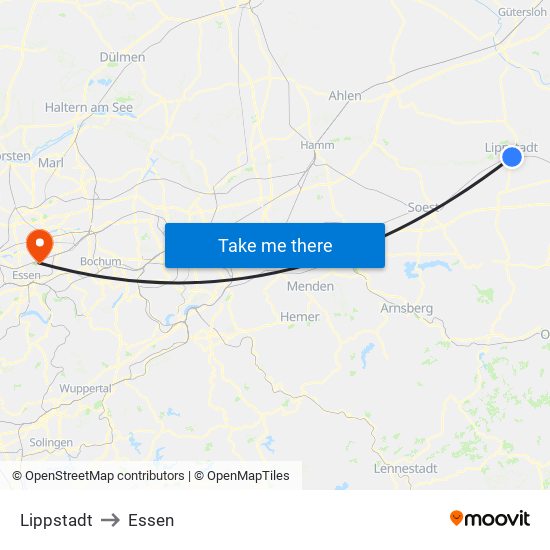 Lippstadt to Essen map