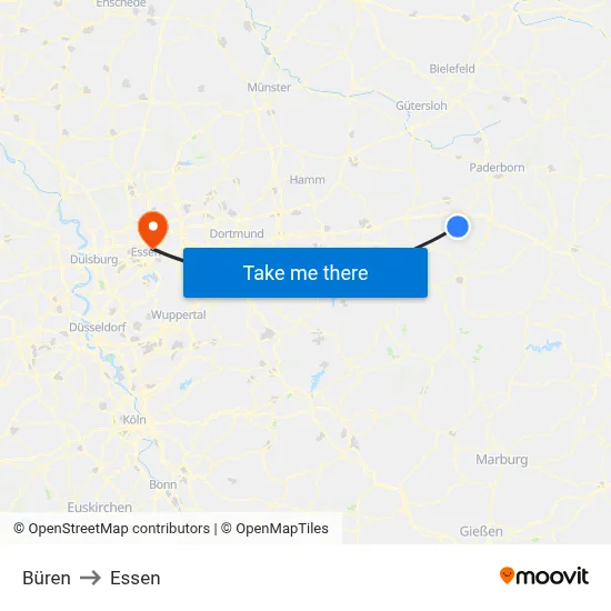 Büren to Essen map