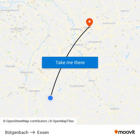 Bütgenbach to Essen map