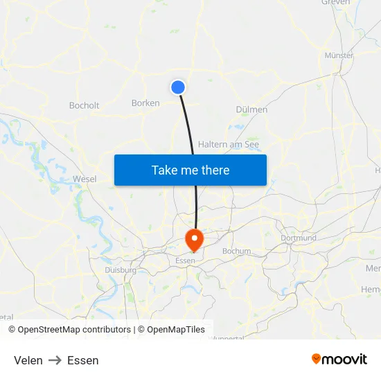 Velen to Essen map