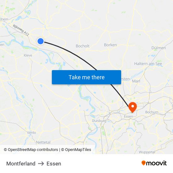 Montferland to Essen map