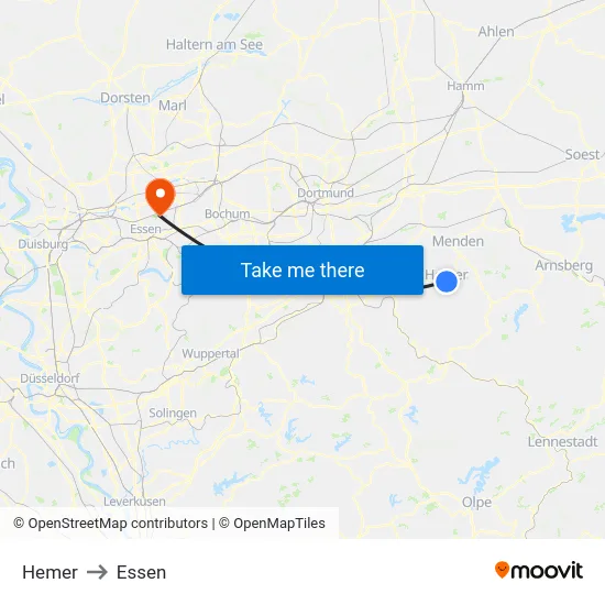 Hemer to Essen map