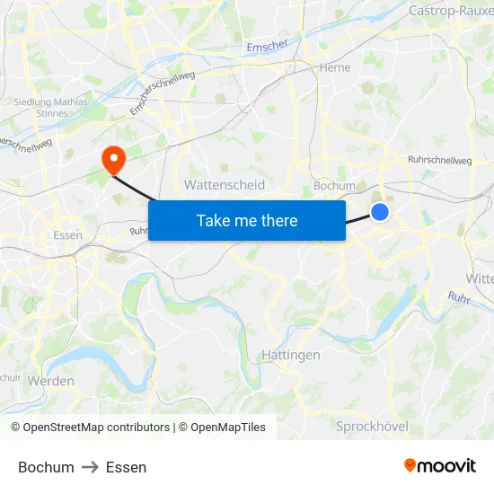 Bochum to Essen map