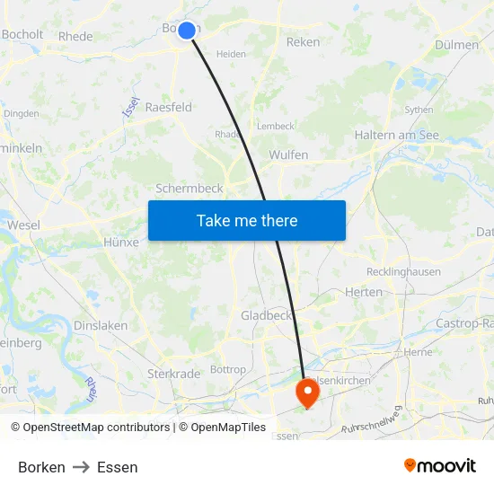 Borken to Essen map