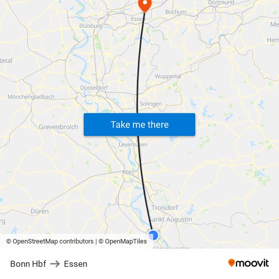 Bonn Hbf to Essen map