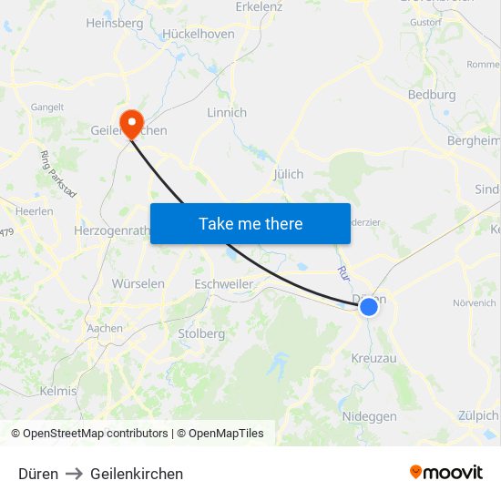 Düren to Geilenkirchen map