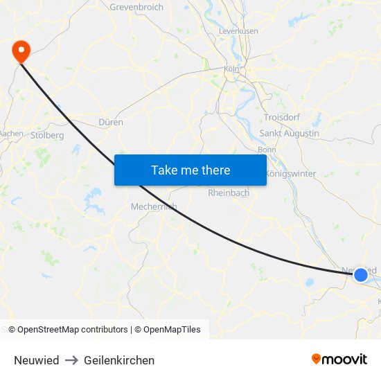 Neuwied to Geilenkirchen map