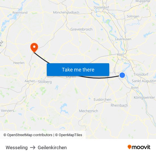 Wesseling to Geilenkirchen map