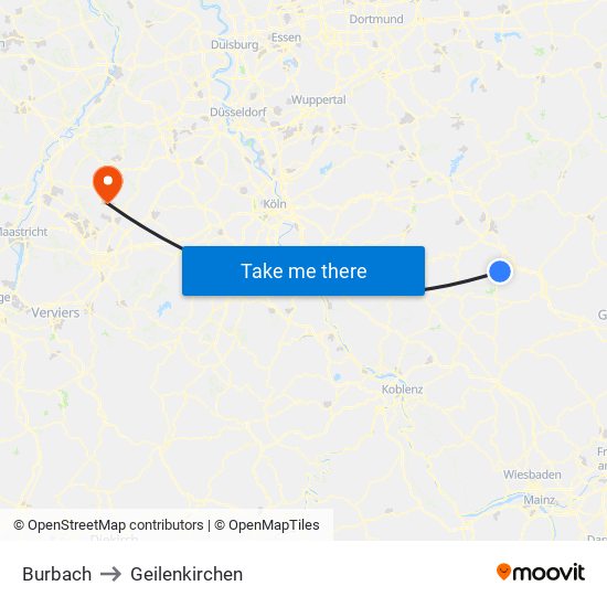 Burbach to Geilenkirchen map