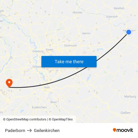 Paderborn to Geilenkirchen map