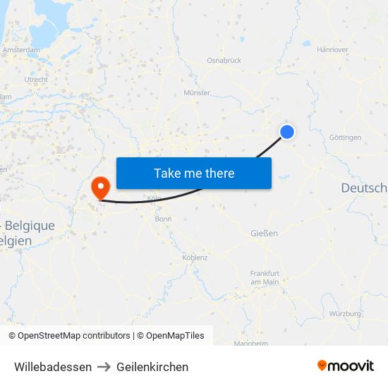 Willebadessen to Geilenkirchen map