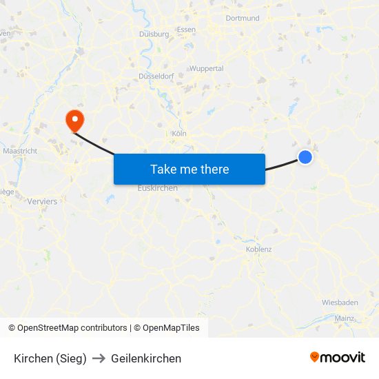 Kirchen (Sieg) to Geilenkirchen map