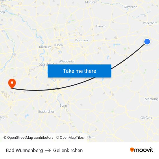 Bad Wünnenberg to Geilenkirchen map