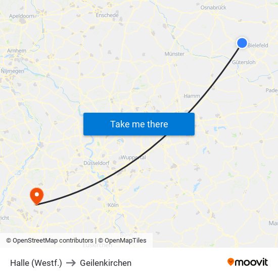 Halle (Westf.) to Geilenkirchen map