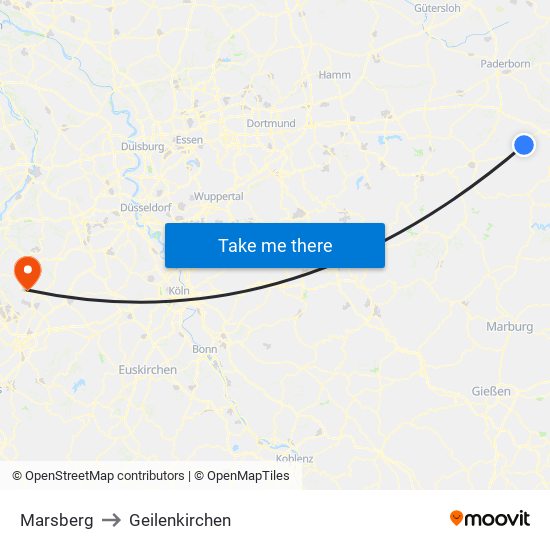 Marsberg to Geilenkirchen map