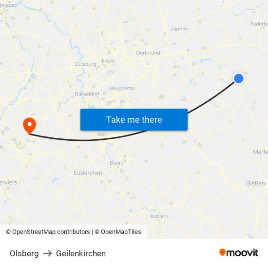 Olsberg to Geilenkirchen map