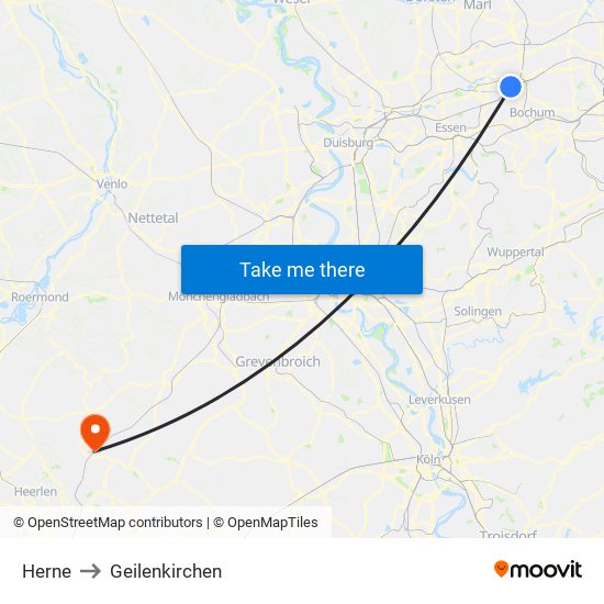 Herne to Geilenkirchen map